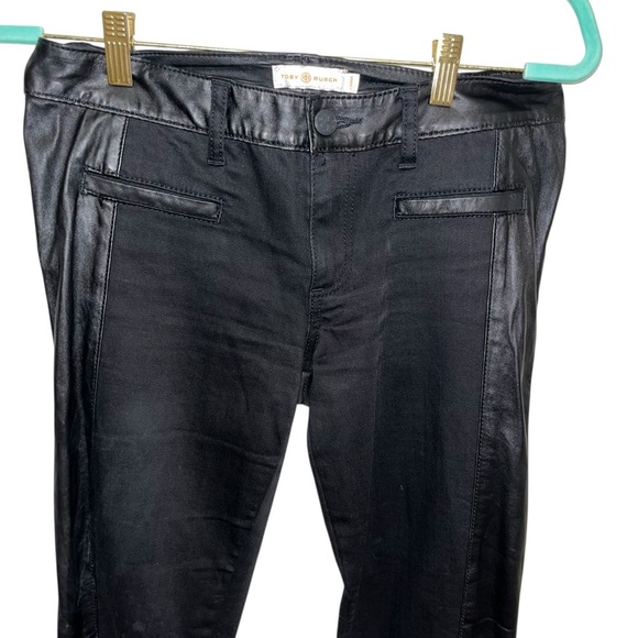 Tory Burch black vegan leather denim jeans pants 31” 10 winter fall staple - Picture 3 of 7